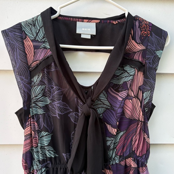 Anthropologie Maeve Brelin Floral Sheer Mix Print Lined Dress | S - Picture 2 of 8